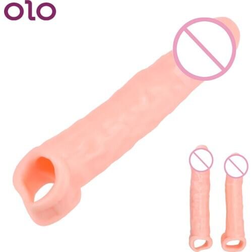 OLO Penis Sleeve Penis Extender Sleeve Rubber Dick Male Cock Extender Dildo Penis Sleeve Comdom Reusable Condoms