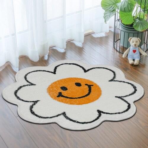 Flower shape Imitation cashmere bath mat smiling face printing bathroom carpet Living room absorbent anti-slip floor mat