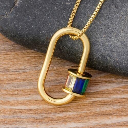 New Design Women Girls Necklace Charm Rose Gold Silver Color Necklace Pendant Carabiner Lock Screw Clasp Copper Zircon Jewelry