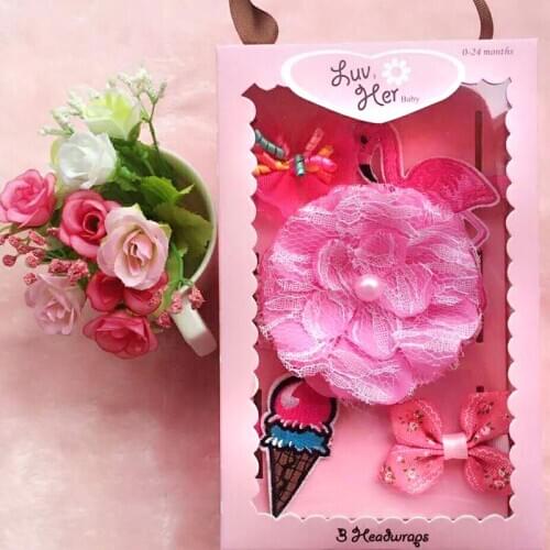 F191 Baby girl gift set tropical style hair band with hairpin hair gift set gift exquisite card