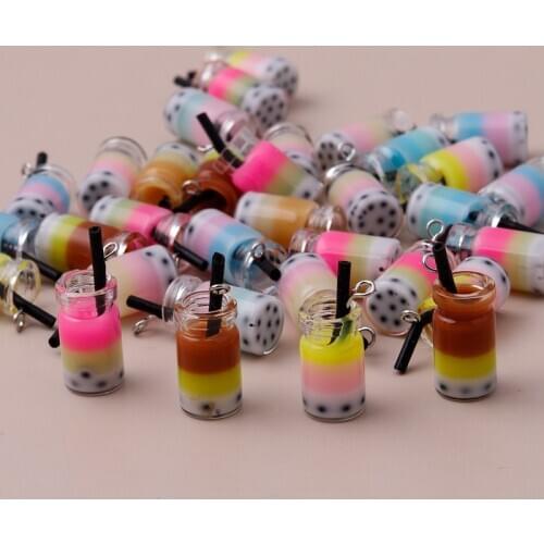 10pcs 23x10mm Colorful Milk Tea Glass Pendants for DIY Necklaces Cartoon Earrings Jewelry Accessories Handmade Finding