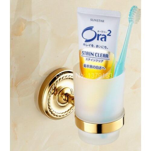 Luxury Gold Color Brass Bathroom Bath Tumbler Holder with Single Glass cup Wall Mount aba613