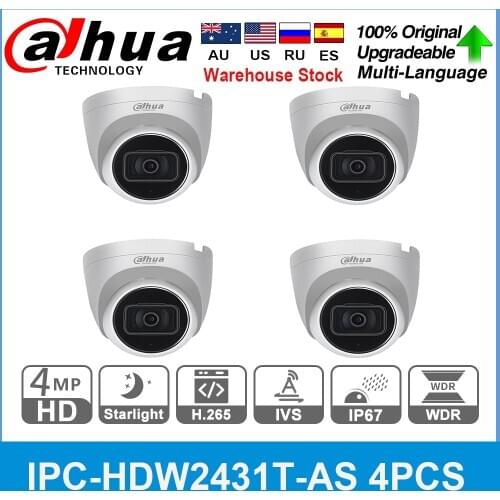 Dahua Original IPC-HDW2431T-AS-S2 4MP POE Built in MiC SD Card Slot H.265 IP67 30M IR Starlight IVS Upgradeable Camera 4PCS/LOT