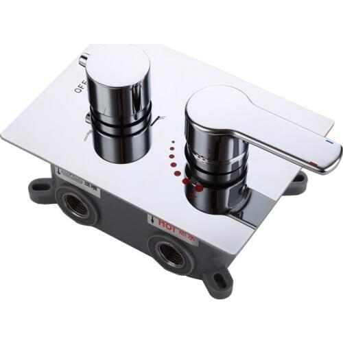 C&C Shower Faucet Mixing Valve 3 Ways Concealed Easy-mount Box 2 Handles Brass Concealed Valve Wall Mount Chrome Finish I-002