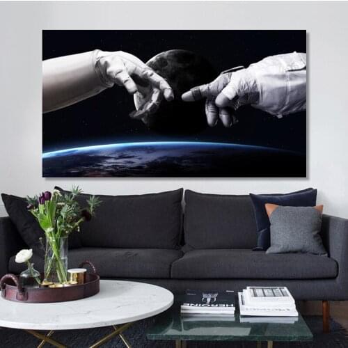 Modern Space Landscape Posters and Prints Wall Art Picture Astronauts hands Painting for Living Room Home Decoration No Frame
