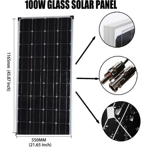 Glass Solar Panel 100W 200W Solar Home System ,36pcs Solar Cell 12V 24V battery Charge 25 Years Warranty