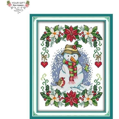 Joy Sunday C465 Free Shipping Counted and Stamped New Year Snowman Cross Stitch Christmas Decorations Home