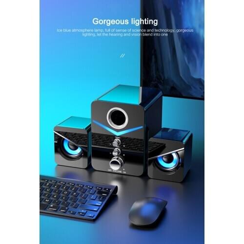 Mini Computer USB 2.1 LED Speaker Wired 3D Stereo Sound Surround Loudspeaker Bluetooth Loudspeakers For Phone PC Laptop Notebook