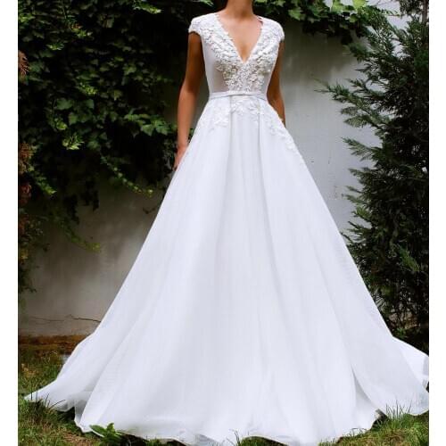 Vestido de novia 2020 A Line v-neck Bridal Gown Custom made Lace Applique Elegant Long Bridal Wedding Dresses