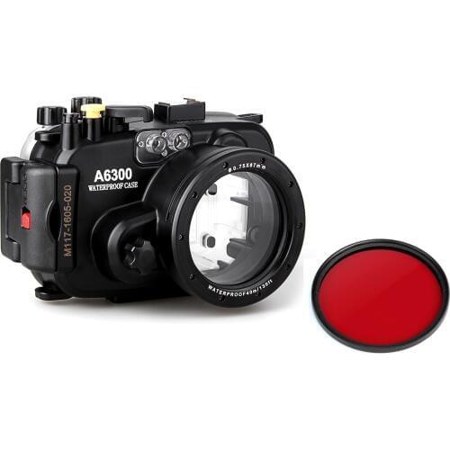 Meikon 40m 130ft Waterproof Underwater Camera Housing Case for sony A6300 camera + Red Filter