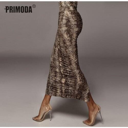 Snake Leopard Print High Waist Women Bodycon Skirt Back Split Sexy Tight Pencil Skirts Party Night Club Bottoms Winkle PR2902G