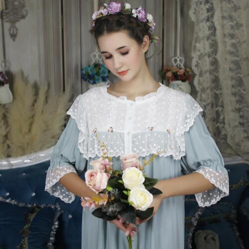 Summer Cotton Vintage Womens Long Nightgowns Short Sleeve Elegant Princess Sleep Dress Female Sleepwear Large Size Nightwear
