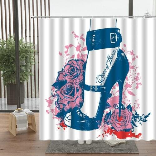 Woman High Heels Shower Curtain Rose Flower Valentines Day Gift Bathroom Waterproof Accessories Set Wall Hanging Curtains Decor