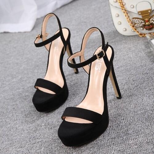 2021 summer womens shoes Ankle strap open toe flock 12.5cm sexy high heels femal model catwalk show new fashion sandals 34-41