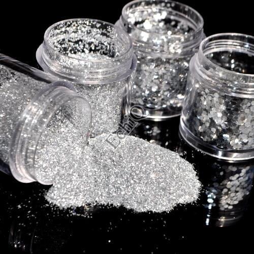 1 Bottle Bright Silver Nail Glitter Powder Shimmer Sequins Powder Nail Art Decorations