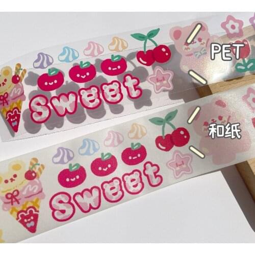 100pcs/Roll Cute Cartoon Bear Washi Tape Sweet Cherry Heart Stationery Decorative Adhesive Tape Scrapbooking Diary Stickers