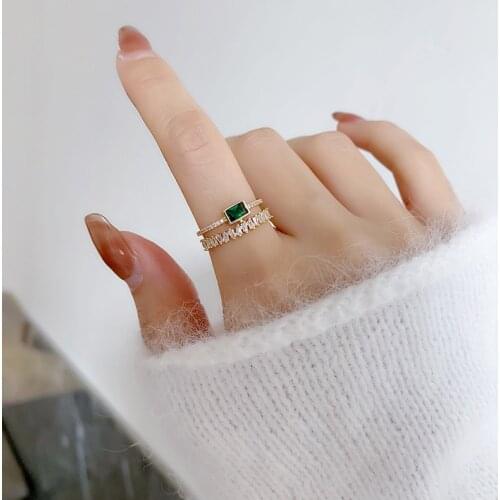 2021 New Arrival 14K Real Plated Green Crystal Adjustable Rings For Women Zircon Wedding Rings