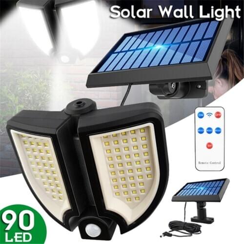 90 LED Solar Porch Lights PIR Motion Sensor Wall Light Waterproof Outdoor Courtyard Garden Security Solar Lamp Remote control