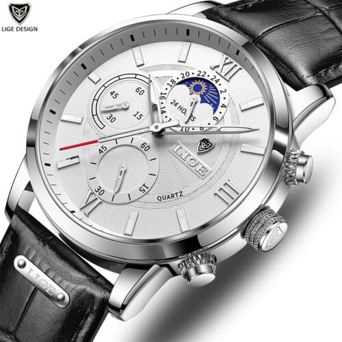 2021 New LIGE Mens Watches Fashion Business Waterproof Quartz Wrist Watch Men Top Brand Luxury Leather Strap Sport Clock Male