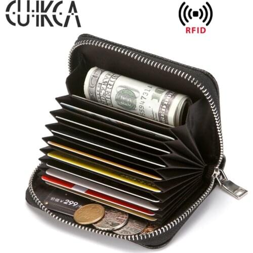 CUIKCA PU Leather RFID Wallet Card Holder Travel Journey Zipper Coins Bank Card Organizer Wallet Ticket Credit Card Bag Cases