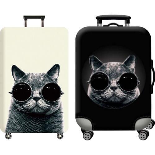 Travel Accessories Luggage Cover Suitcase Protection Baggage Dust Cover Trunk Set Trolley Case Elasticity Glasses Cat Pattern