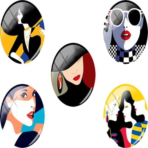 JWEIJIAO Fashion Beauty Modern Girls Photo 18x25mm 5pcs/lot Oval Shape Glass Cabochon Dome Cartoon DIY Accessories Making HT372