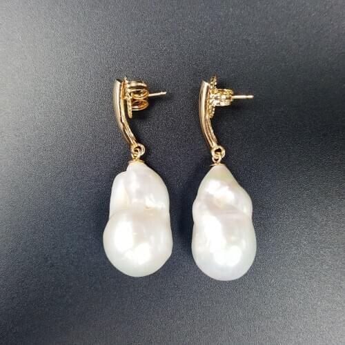 Lii Ji AA+ Baroque Pearl 925 Sterling Silver Gold Color Stud Earrings