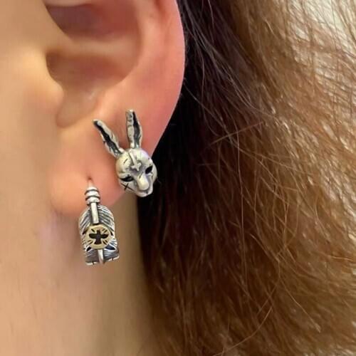Cute Gothic Cross Hare Rabbits Bunny Animal Jewelry Ear Vintage Punk Stud Earring For Women