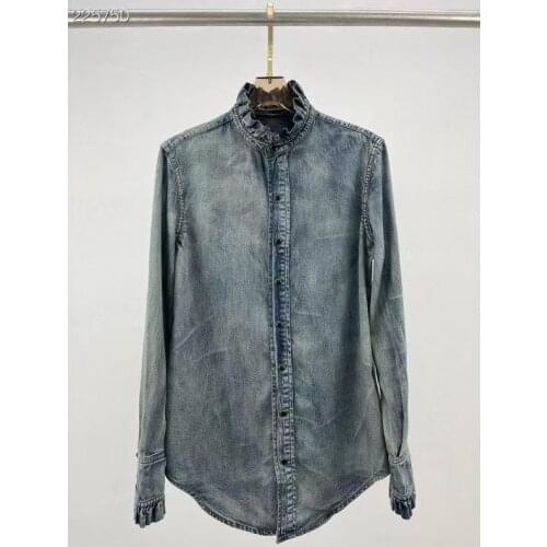 2021 Fashion Denim Blue Shirt Vestidos Womens Autumn Blouse Casual Long Sleeve Single Breasted Cotton Blouse Female