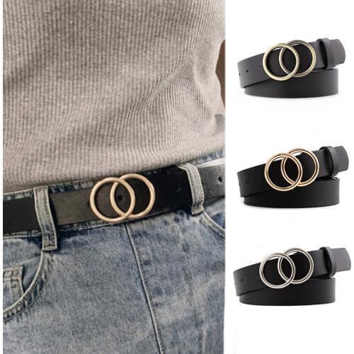 Fashion PU Leather Women Belts Double Ring Buckle Candy Colors Female Waist Strap Ladies Leisure Dress Trouser Jeans Waistband