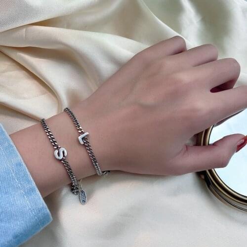 Morivovog 925 Sterling Silver 26 English Letter Tank Chain Bracelets for Women Retro Punk Statement Bracelets Birthday Jewelry