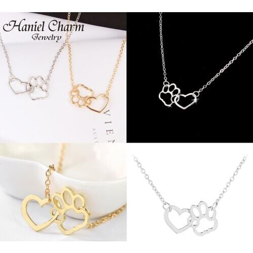 2021 New Hot Hollow Pet Paw Footprint Necklaces Cute Animal Dog Cat Love Heart Pendant Necklace For Women Girls Jewelry Necklace