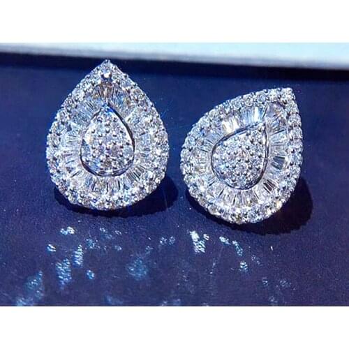 Huitan New Trendy Pear Shaped Silver Color Stud Earrings Women Inlaid Brilliant Cubic Zirconia Delicate Female Jewelry for Party