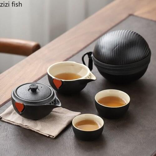 One Pot and Two Cups Ceramic Tea Set Portable Travel Bag Tea Making Equipment Outdoor Teaware Sets Teacup Teapot Kung Fu Tea Set