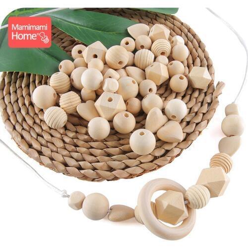 45pc Baby Teether Wooden Beads Making Nursing Bracelet Necklace DIY Crafts Beech Teething Wooden Rodent Blank ChildrenS Goods
