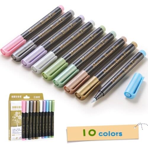 STA Art Marker Set Metal 10 Colors Medium Pen Metallic For DIY Photo Album Signature Liquid-ink Round Supplies Permanent Plastic
