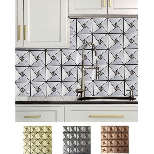 Self Adhesive Metal Backsplash Tile Sticker Aluminum Peel and Stick Wall stickers for Kitchen Bathroom Mosaic Subway Decoration