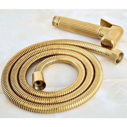1.5m Gold Color Brass Flexible Bathroom Hand Held Shower Hose and Bidet Hand-held Sprayer Toilet Spray Shower Head mhh037