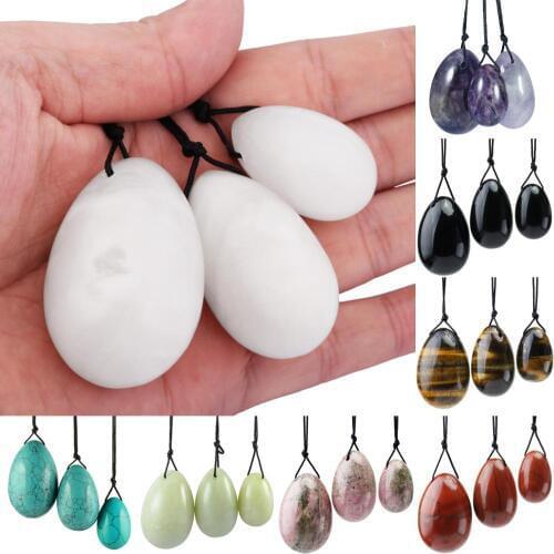TUMBEELLUWA 3PCS Yoni Eggs Massage Stone Healing Chakra Natural Stone Yoga Eggs for Women to Train Pelvic Muscles Kegel Exercise