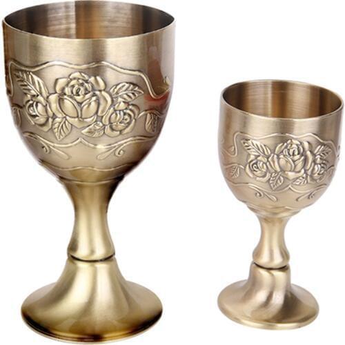 Wine Cup Shot Glass Liqueur Goblet 100ml 30ml Hand-Made Vintage Pure Copper Engraving Flower Pattern Chalice for Drinking Water