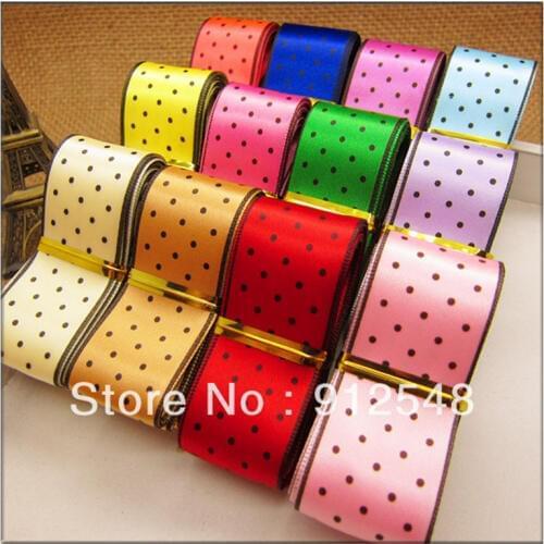 YJHSMY 12Style 1"(25mm) 5yard/lot,Handmade diy hair accessory material polka black dot ribbon,12 color mix , hbyd012