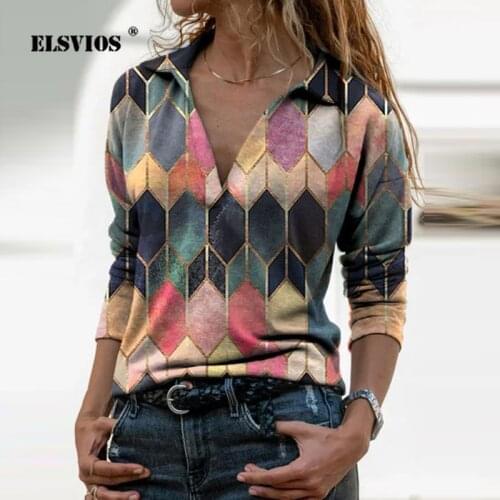 Autumn Winter New Women Lapel Zipper Hedging Top Casual Geometric Pattern Print Blouse Elegant Lady Streetwear Slim Blouses 3XL