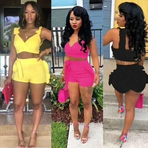 Womens Mini Playsuit Clubwear Ladies Jumpsuit Romper 2020 Summer Holiday Beach Crop Top and Shorts
