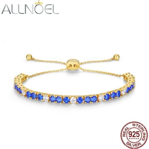 ALLNOEL Solid 925 Sterling Sliver Bracelet For Women Blue Spinel 5A White Zircon Delicate Memorial Gift Fine Jewelry Hot Sale