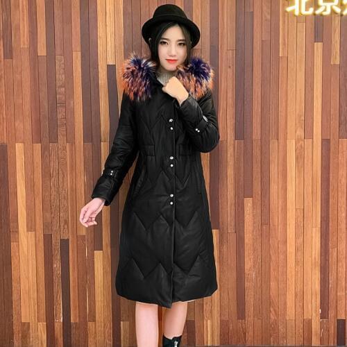 Winter Coat Female Down Jacket Real Natural Raccoon Dog Collar 100% Sheepskin Leather Jackets Ropa Mujer FS19S9711 LXR113