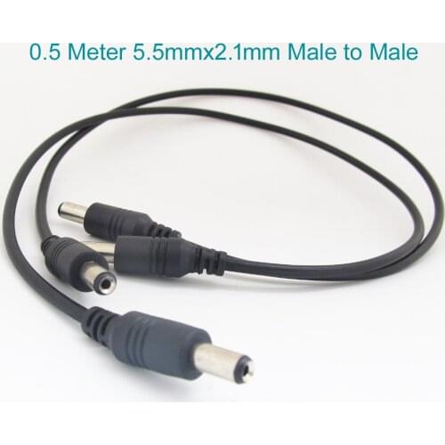 1pc 50cm DC Power Supply 5.5mmx2.1mm 2.1mm Male to Male Straight Extension Cable