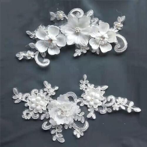 1Piece White 3D Nailed Bead Lace Flower Decal Wedding Dress ChildrenS Dress Stage Performance Accessories Lace DIY Accessories