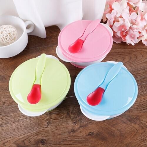 1pc Baby feeding suction bowl set slip-resistant tableware with sensing spoon