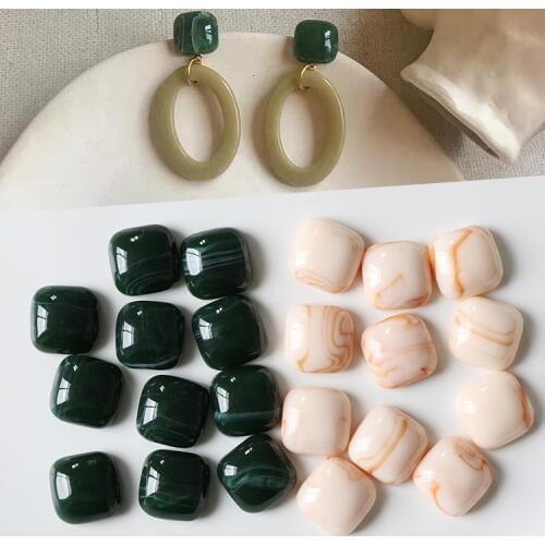10 PCS 13mm Fashion Style Green Creamy White Resin Square Earrings Accessories DIY Jewelry Findings