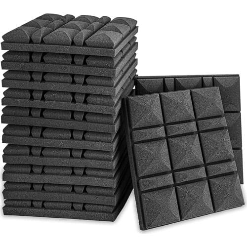 12 Pcs Acoustic Panels,Acoustic Foam Panels,Studio Wedge Tiles,Sound-Absorbing Pyramid 3 Square Block Design,5X30X30 cm